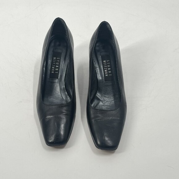 Vtg Stuart Weitzman Black Leather Block Heel Pumps Witchycore Sz 8 - Picture 4 of 8